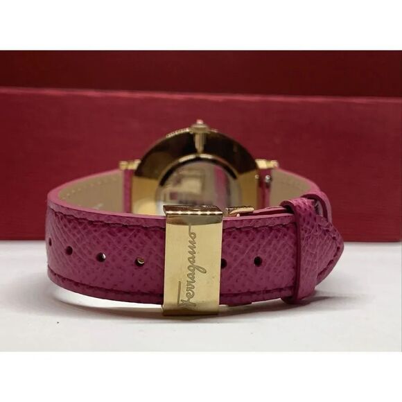 Ferragamo Women Pink Leather Analog White Dial Quartz Watch with Winder BL152 - Picture 10 of 12
